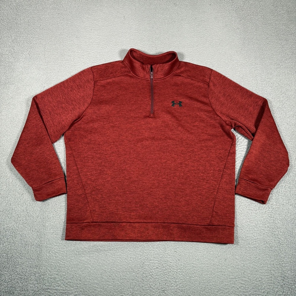 Under Armour Sweater Mens XXL Red 1/4 Zip Tech Fleece Casual Preppy Logo Outdoor